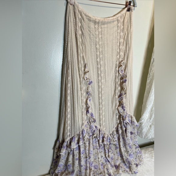 Free People Now & Then Romantic Lace Ruffles Vintage Skirt & Top Set XL - Picture 4 of 8
